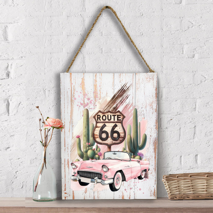 Route 66 Pink Vintage Car Wall Decor