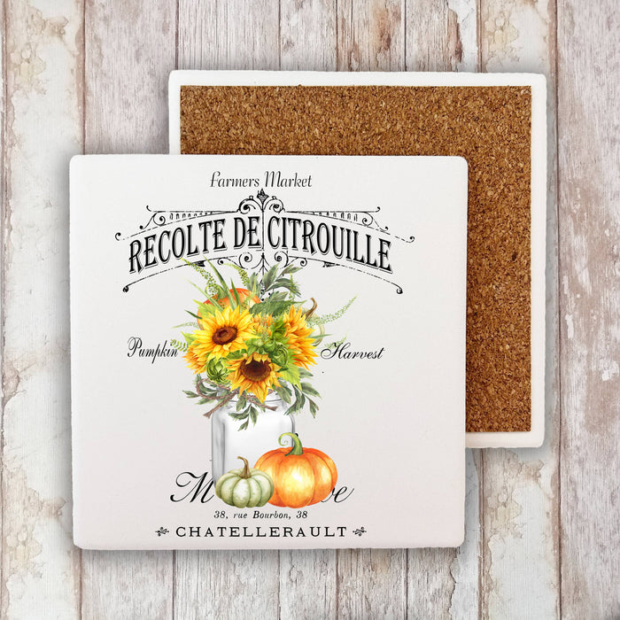 Fall Autumn Pumpkin Harvest French Stone Coaster
