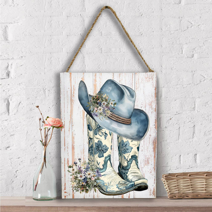 Western Blue & White Cowboy Boots Wall Decor