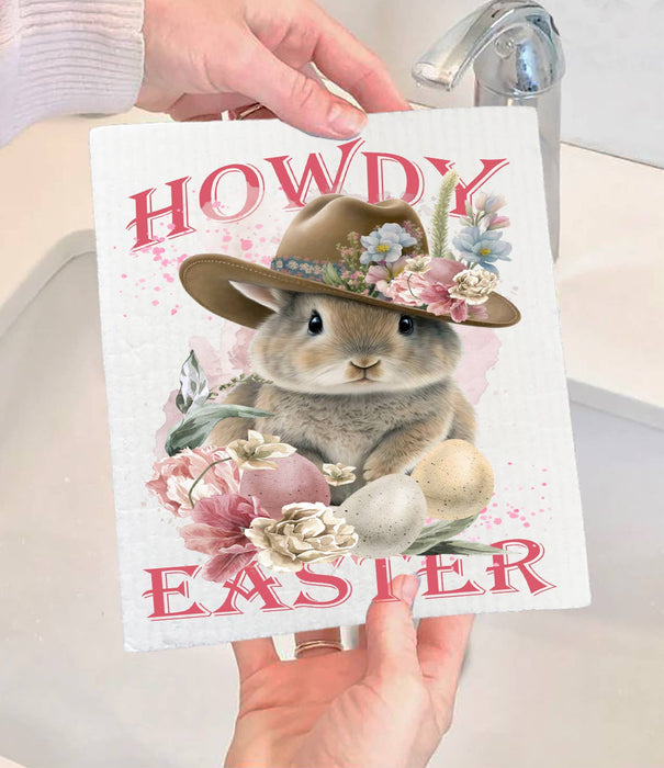 Howdy Easter Bunny Cowboy Hat Swedish Dishcloth