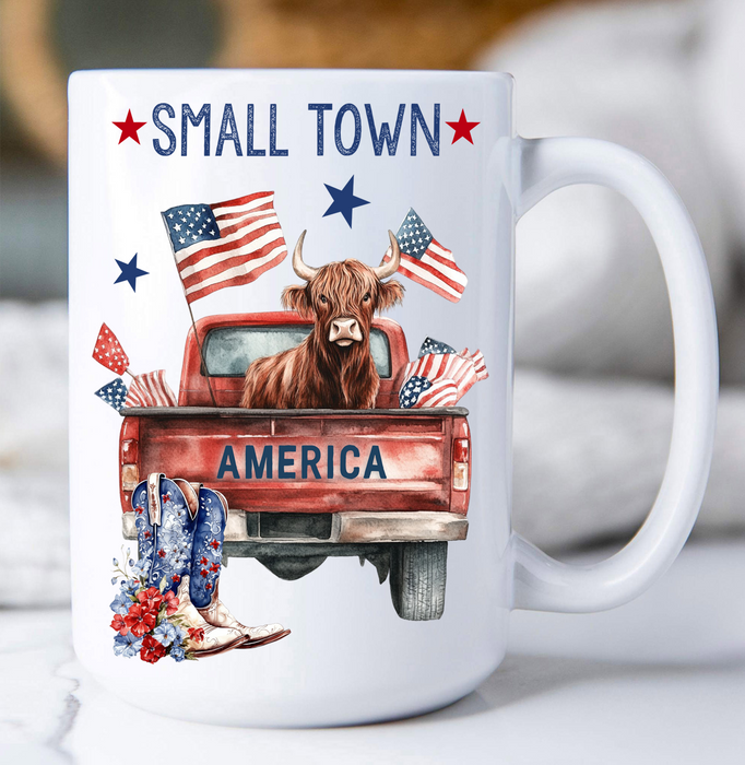 Small Town American Patriotic Cow Coffee Mug