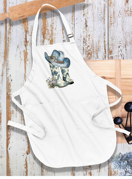 Western Blue & White Cowboy Boots Apron
