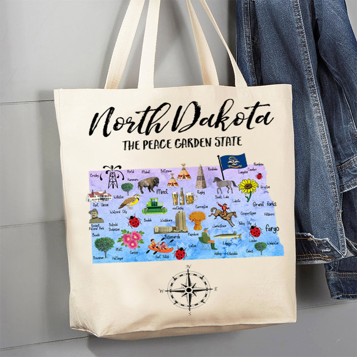 North Dakota State Map Canvas Tote Bag