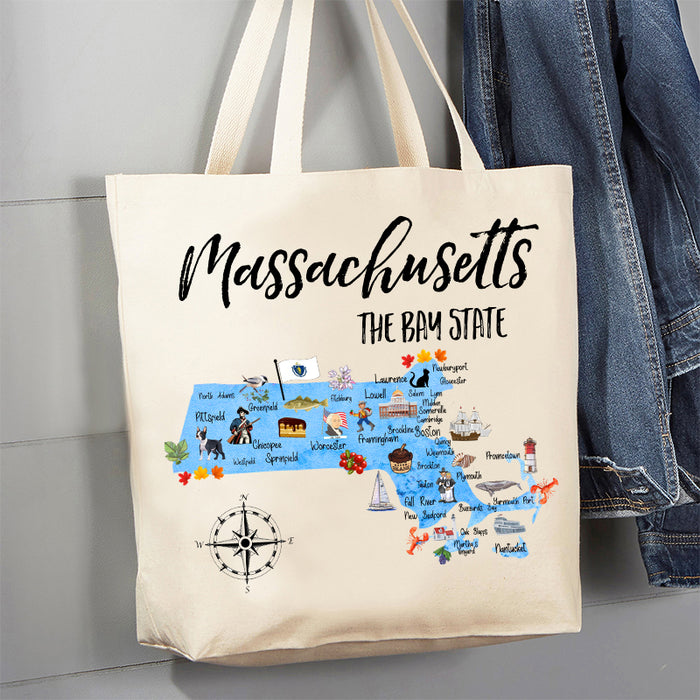 Massachusetts State Map Canvas Tote Bag