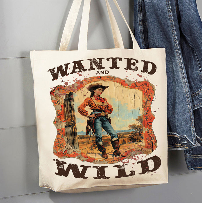 Vintage Cowgirls Wanted and Wild Canvas Tote Bag