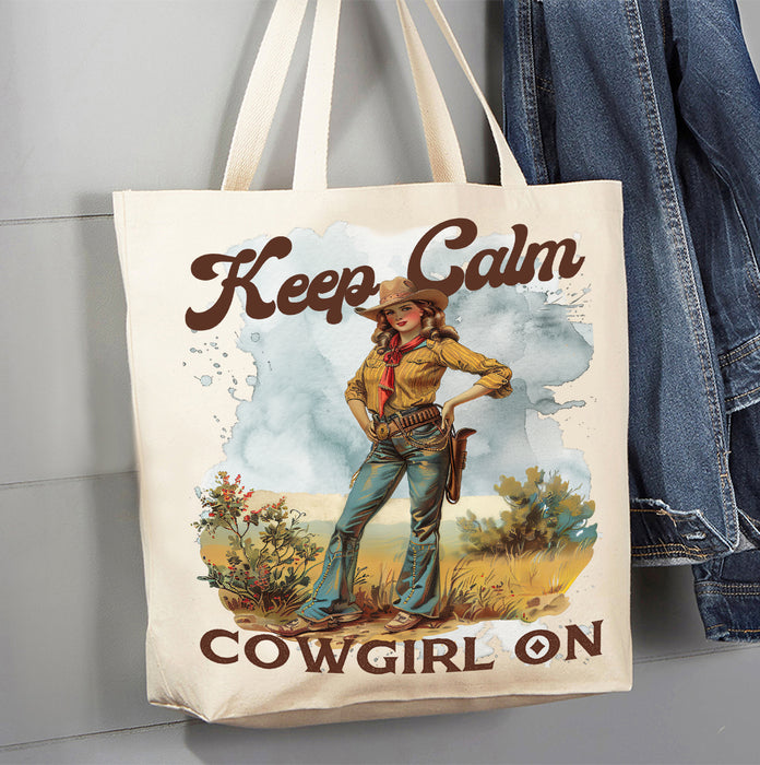 Vintage Cowgirls Keep Calm Cowgirl On Canvas Tote Bag