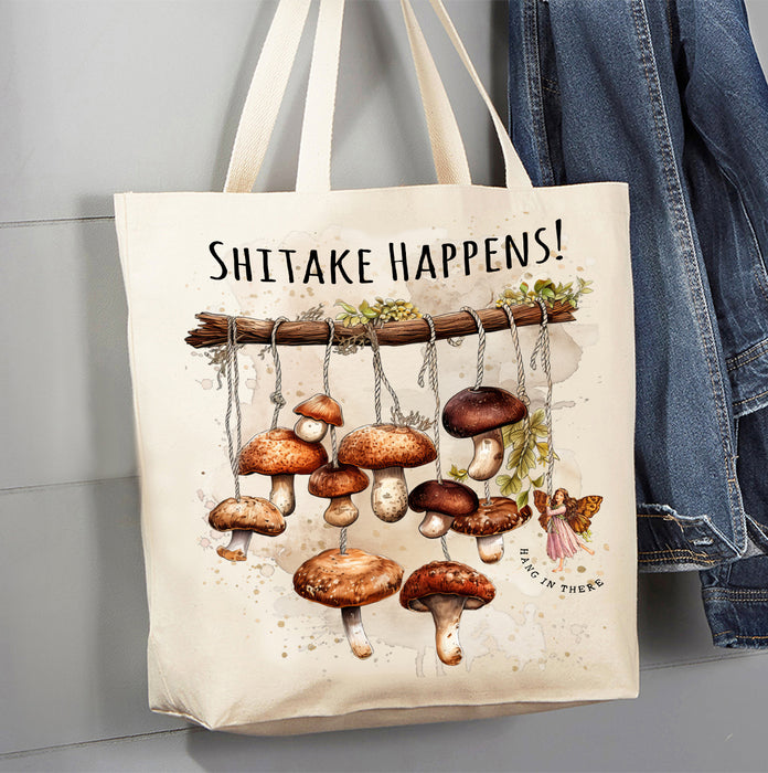 Shitake Happens Mushrooms Funny Canvas Tote Bag