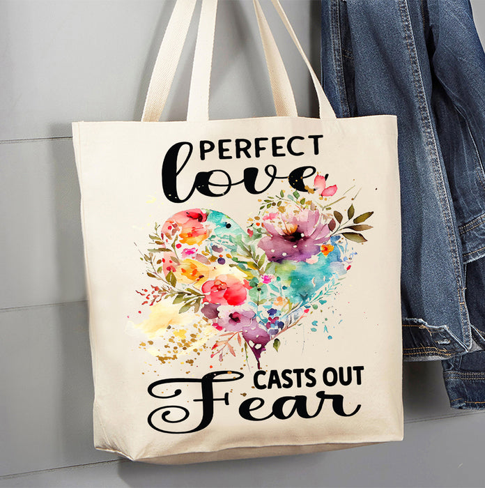 Perfect Love Cast Out Fear Spiritual Canvas Tote Bag