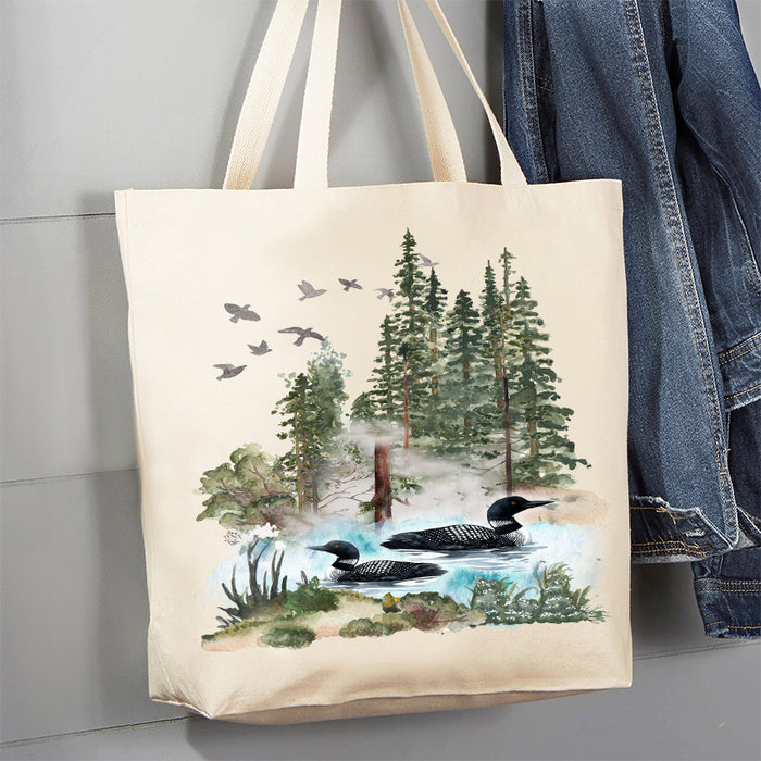 2 Loons on Lake Forest Canvas Tote Bag