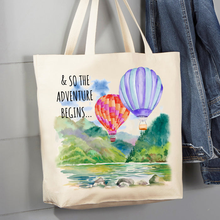 Adventure Begins Hot Air Balloons 12 oz Canvas Tote Bag