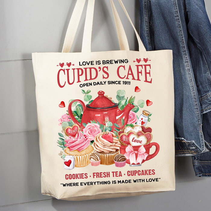 Valentine Cupid's Cafe Cupcakes 12 oz Canvas Tote Bag