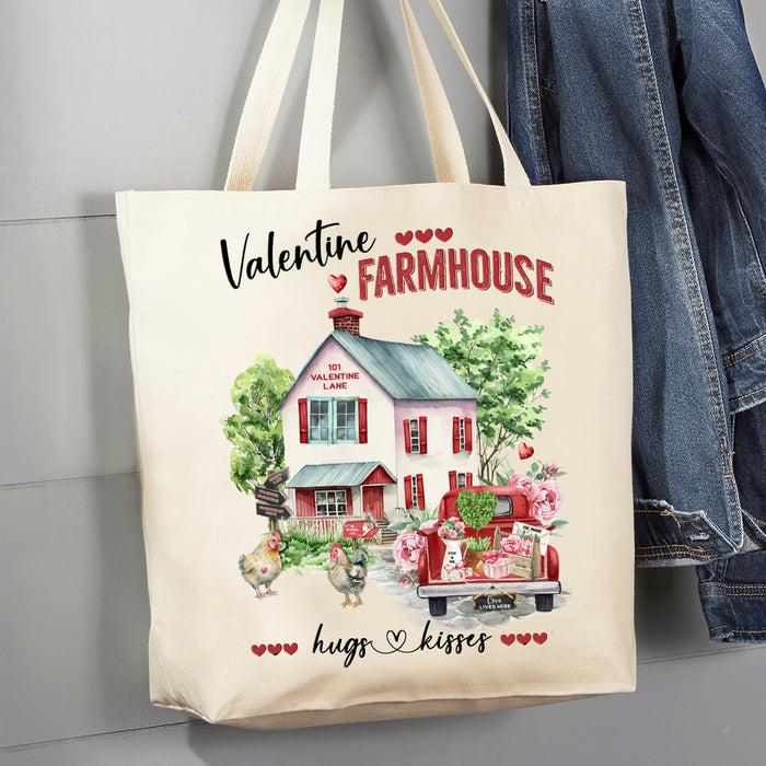 Valentine Farmhouse Hugs and Kisses 12 oz Canvas Tote Bag
