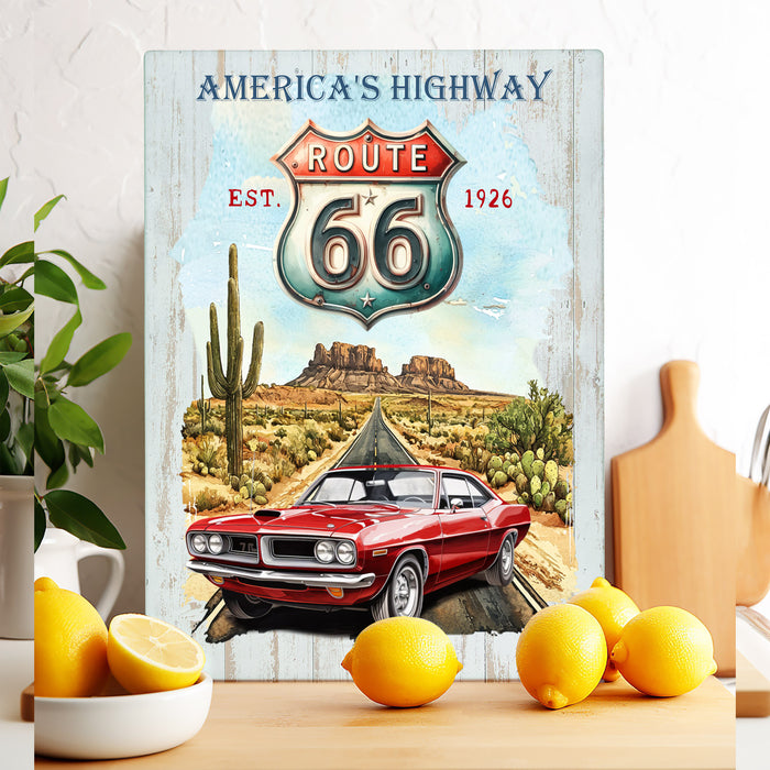 Route 66 America's Highway Glass Cutting Board Trivet