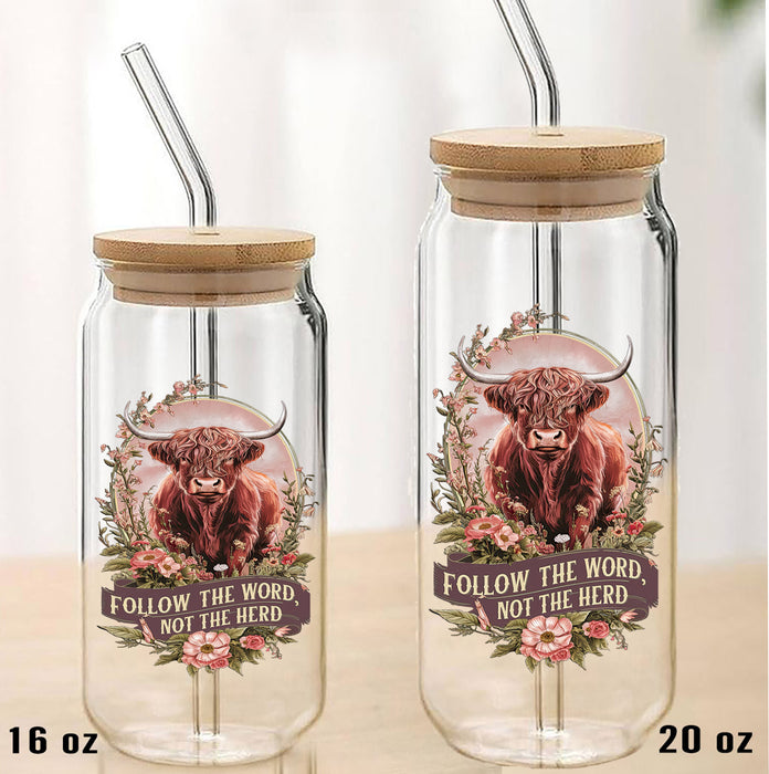 The Word not the Herd Western Spiritual Can Glass with Lid Straw