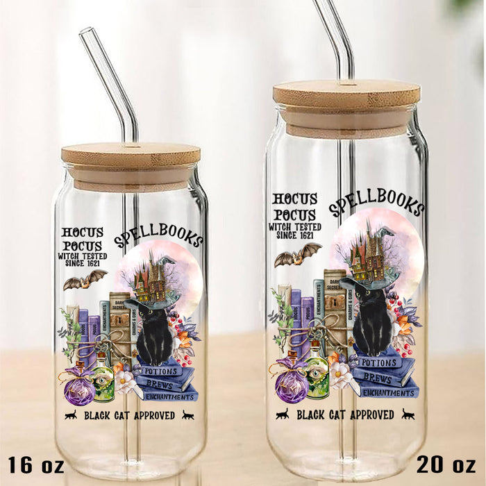 Halloween Hocus Pocus Spellbooks Can Glass with Lid Straw