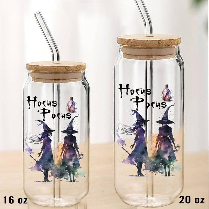 Halloween Hocus Pocus Witches Can Glass with Lid Straw