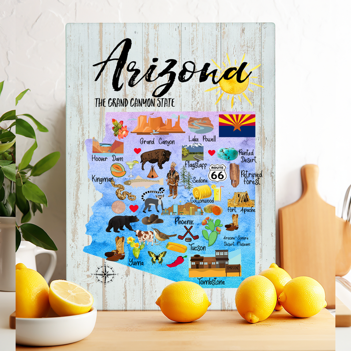 Arizona State Map Glass Cutting Board Trivet