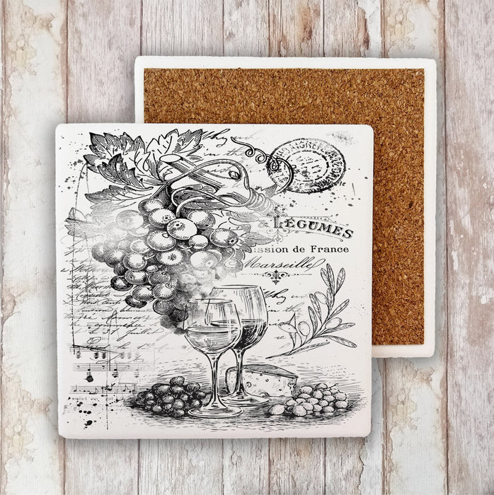 Vintage Shabby Wine and Grapes Stone Coaster