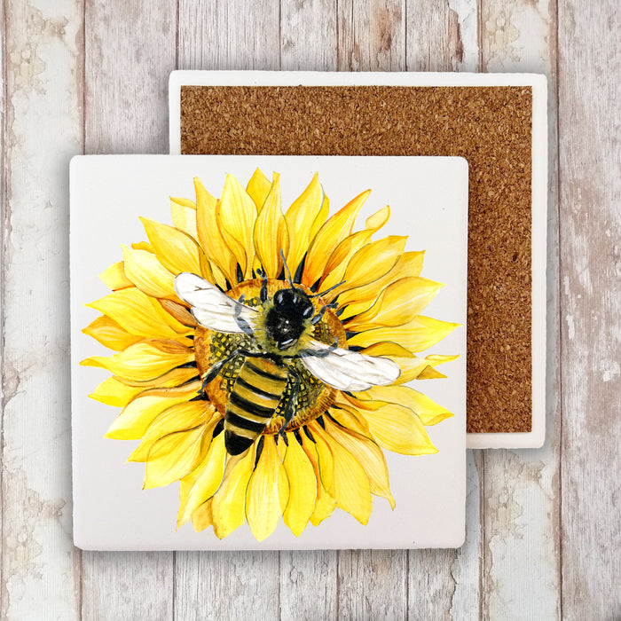 Sunflower Honey Bee Stone Coaster