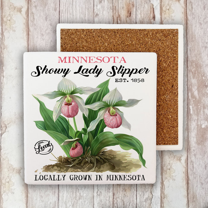 Minnesota State flower Showy Lady Slipper Stone Coaster
