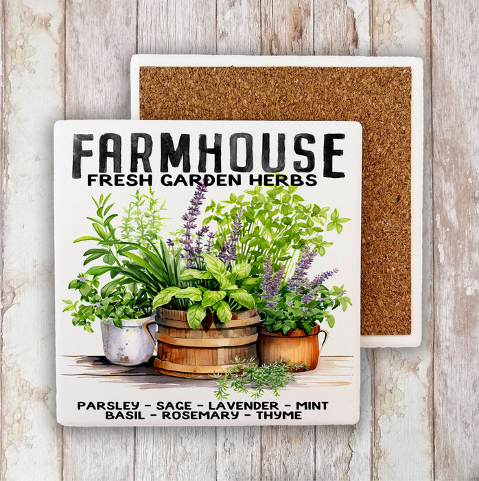 Farmhouse Fresh Herbs Basil, Thyme Stone Coaster