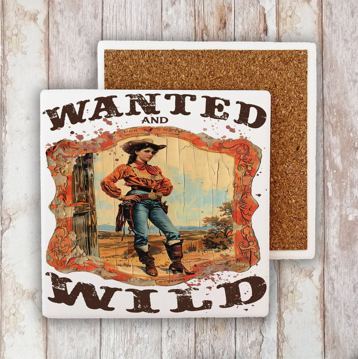 Vintage Cowgirls Wanted and Wild Stone Coaster