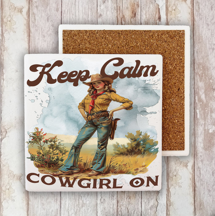 Vintage Cowgirls Keep Calm Cowgirl On Stone Coaster