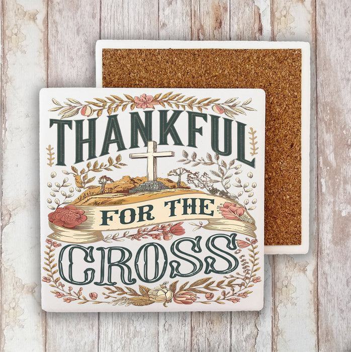 Thankful for the Cross Spiritual Stone Coaster