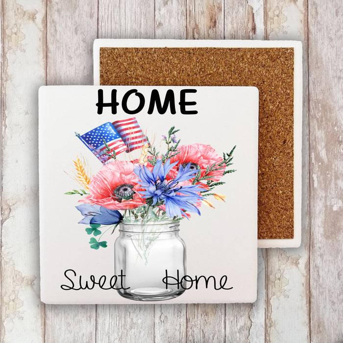 4th of July Patriotic Home Sweet Home Stone Coaster
