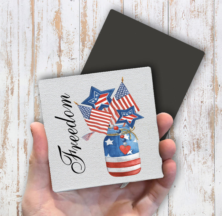 4th of July Patriotic USA Mason Jar Magnet Fridge