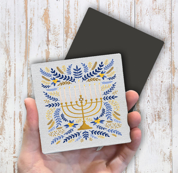 Hanukkah Menorah Flowers Magnet Fridge