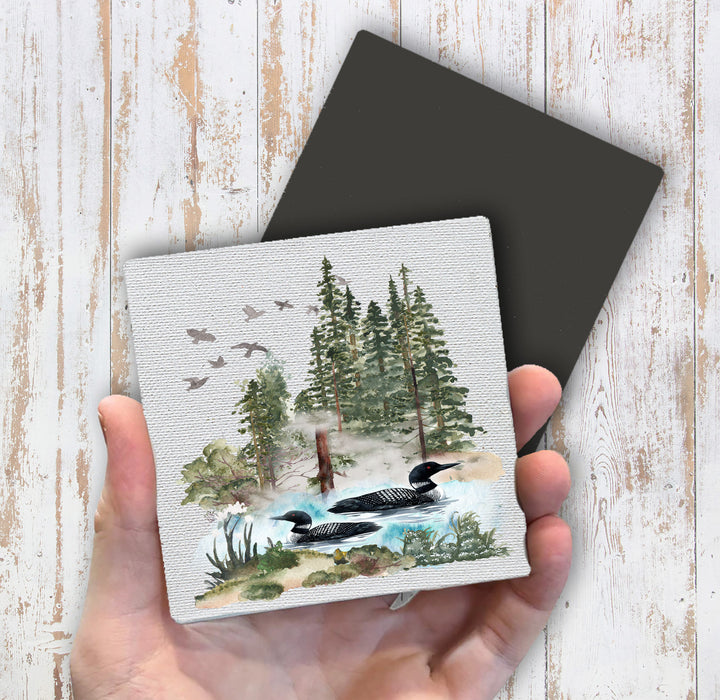 2 Loons on Lake Forest Magnet Fridge