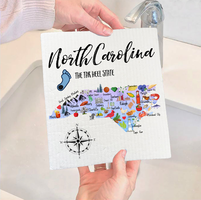 North Carolina State Map Souvenir SWEDISH DISH CLOTH
