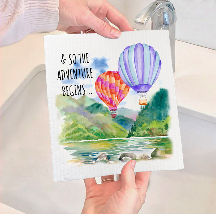 Adventure Begins Hot Air Balloons SWEDISH DISH CLOTH