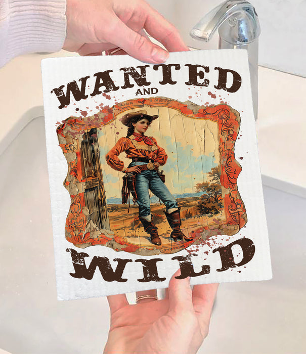 Vintage Cowgirls Wanted and Wild Swedish Dishcloth