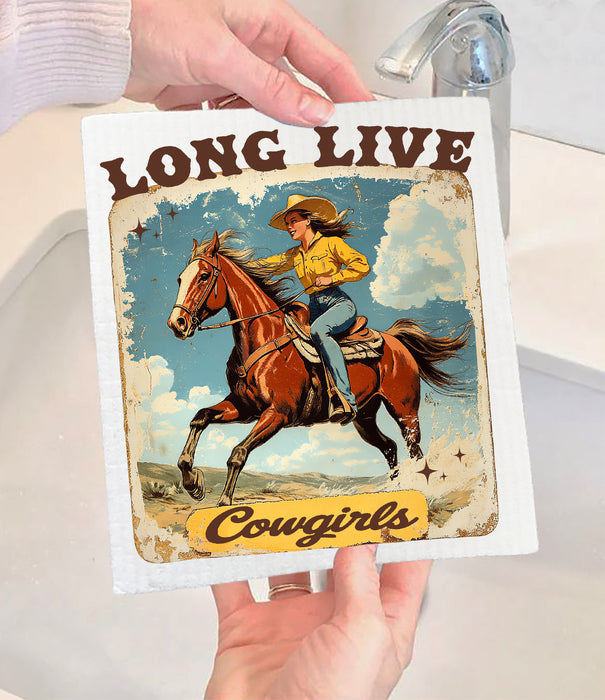 Vintage Cowgirls Long Live Cowgirls Swedish Dishcloth
