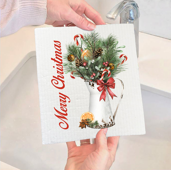 Rustic Merry Christmas Cotton SWEDISH DISH CLOTH