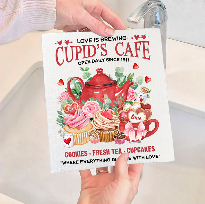 Valentine Cupid's Cafe Cupcakes SWEDISH DISH CLOTH