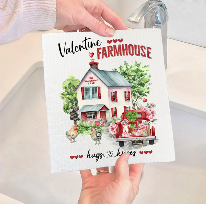 Valentine Farmhouse Hugs and Kisses SWEDISH DISH CLOTH