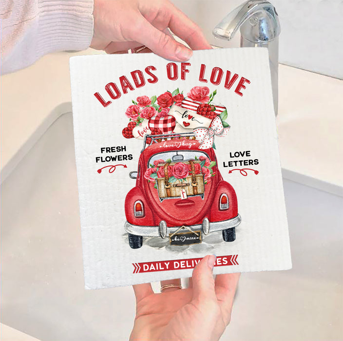 Valentine Love Bug VW Car SWEDISH DISH CLOTH