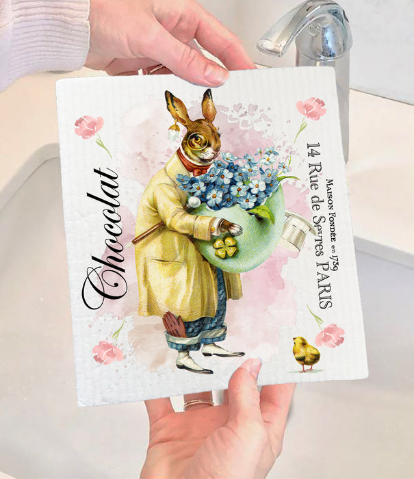 Vintage French Easter Bunny Chocolate Swedish Dishcloth