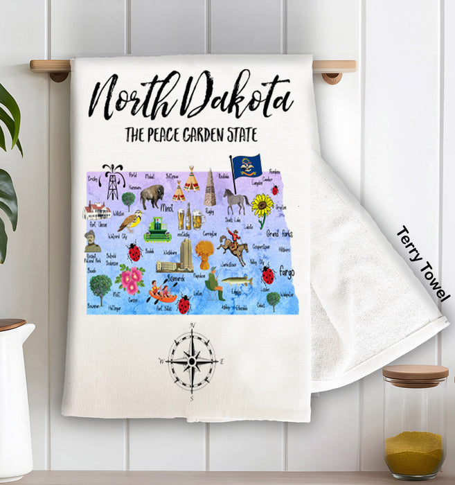 North Dakota State Map Kitchen Terry Towel