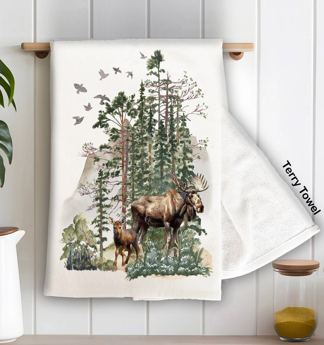 Moose in Forest Kitchen Terry Towel