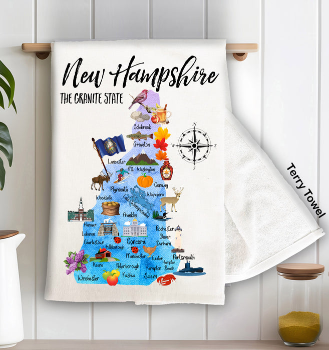 New Hampshire State Map Kitchen Terry Towel