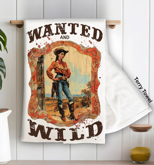 Vintage Cowgirls Wanted and Wild Kitchen Terry Towel