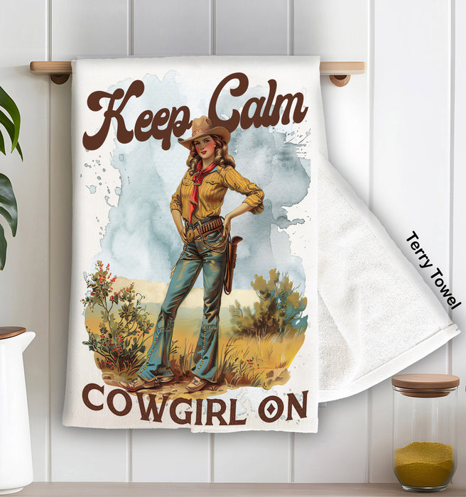 Vintage Cowgirls Keep Calm Cowgirl On Kitchen Terry Towel