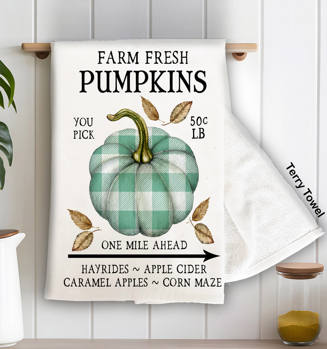 Farm Fresh Pumpkin Plaid Cotton Terry Towels