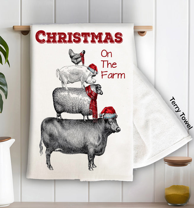 Christmas on the Farm Chicken Pig Sheep Cotton Terry Towels