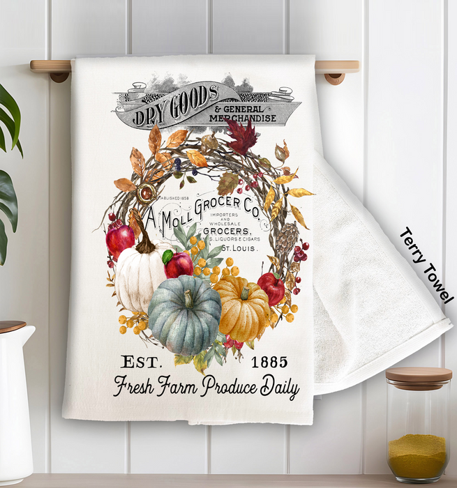 Vintage Autumn Fall Harvest Pumpkin Kitchen Terry Towel