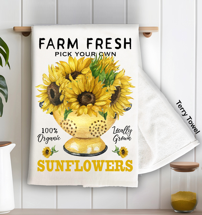 Farm Fresh Fall Autumn Sunflowers Kitchen Terry Towel